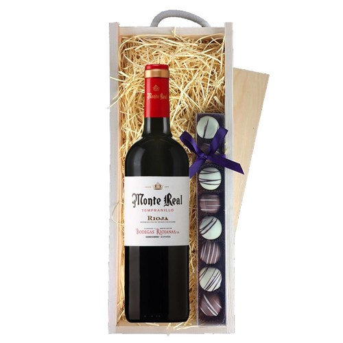Monte Real Tempranillo 75cl Red Wine & Truffles, Wooden Box